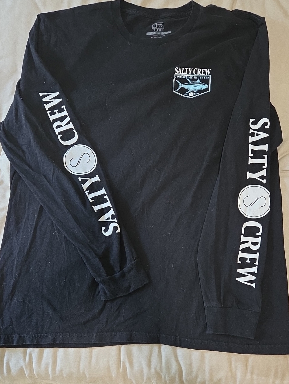 Salty Crew Black Long-Sleeve Logo Tee with White Sleeve Graphics